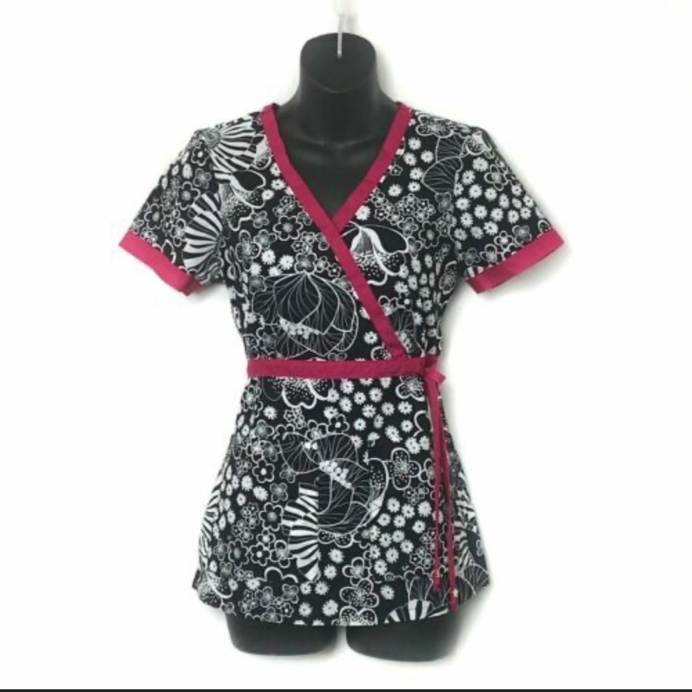 Floral Wrap Top with Pink Accents